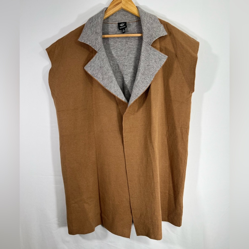 NEW Bobeau‎ XL Camel Tan Sleeveless Collared Soft Open Cardigan Sweater